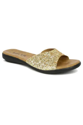 SOLES Glamorous Gold Flat Sandals - Shine with Every Step