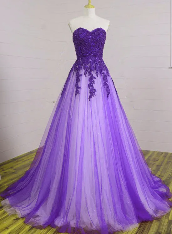 Solvbao Beautiful Sweetheart Purple Tulle Ball Gowns, Evening Gowns, Prom Dresses for Junior