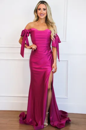 Southern Class Bow Sleeve Formal Dress: Magenta