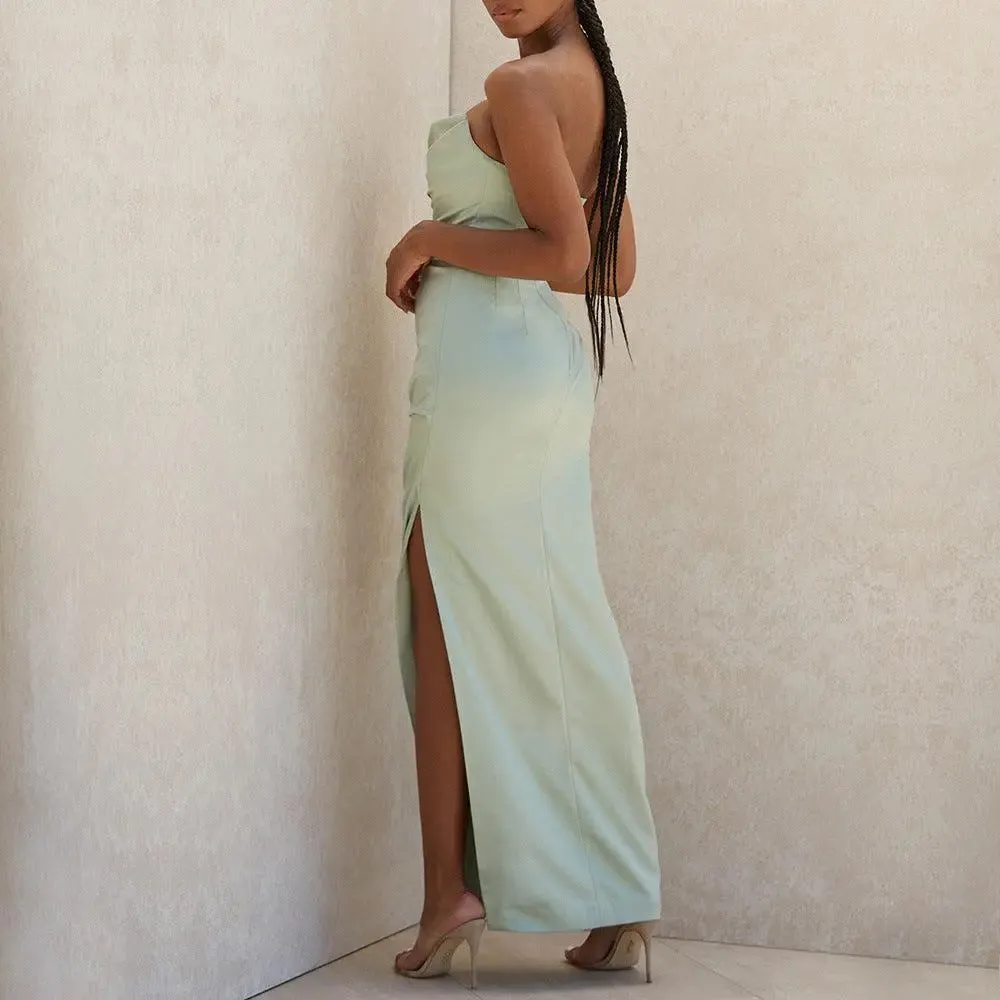 Strapless Satin Maxi Dress