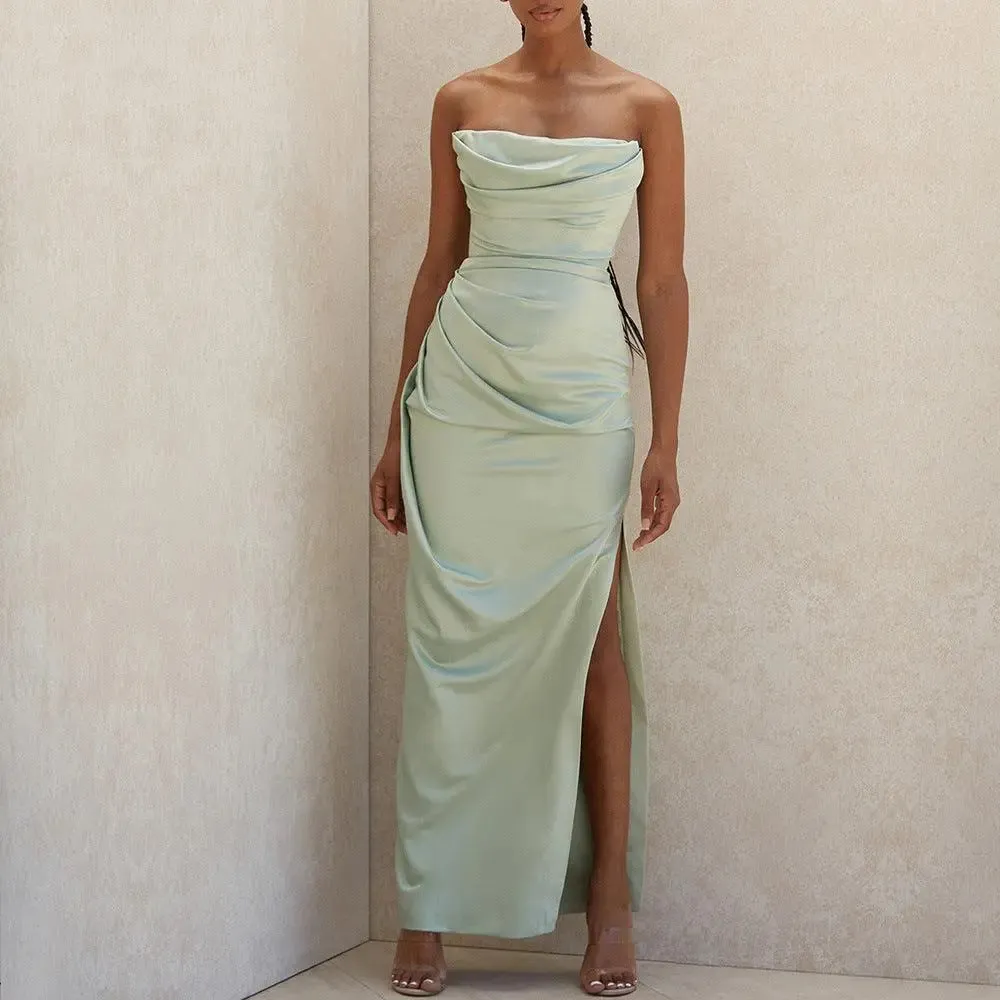 Strapless Satin Maxi Dress