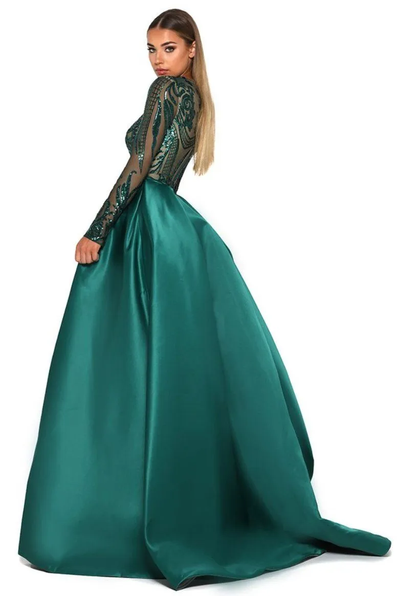 Style 1705 Long Sleeve Gown in Emerald by Portia & Scarlett (Last Pieces - S & XXL)