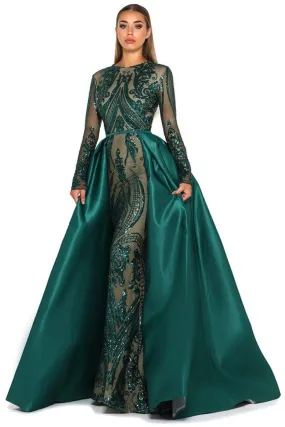 Style 1705 Long Sleeve Gown in Emerald by Portia & Scarlett (Last Pieces - S & XXL)