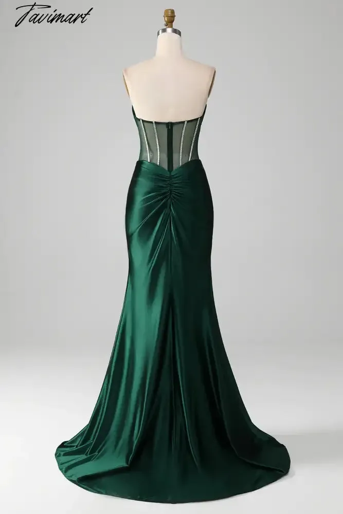 TAVIMART  -  Mermaid Sweetheart Dark Green Corset Prom Dress with Split Front vestidos de fiesta elegantes para mujer2024