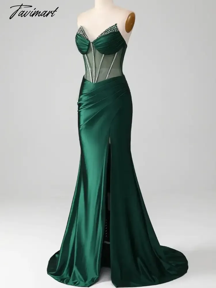 TAVIMART  -  Mermaid Sweetheart Dark Green Corset Prom Dress with Split Front vestidos de fiesta elegantes para mujer2024