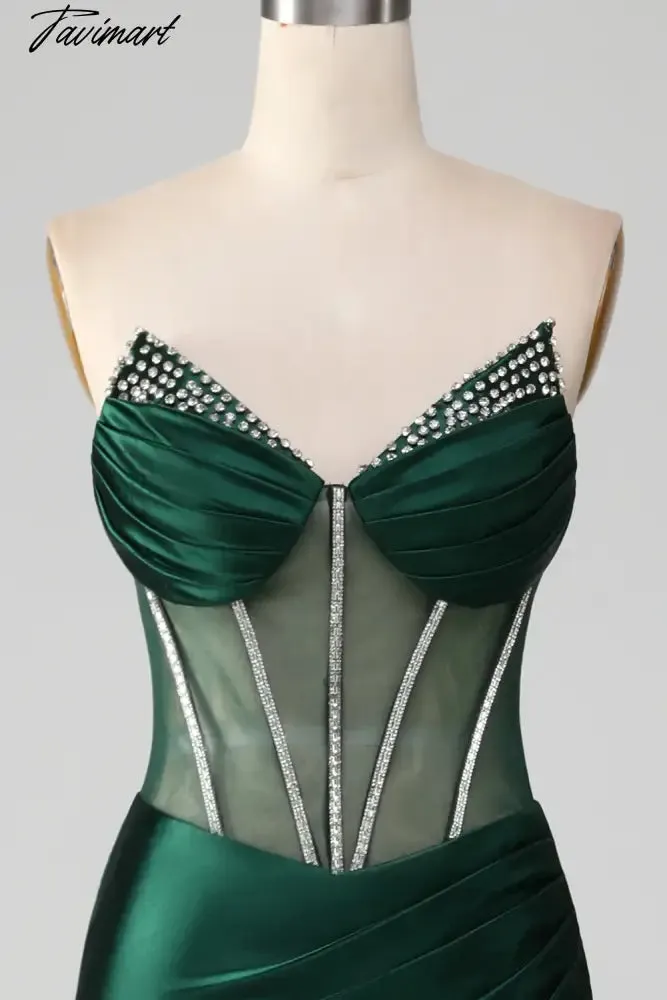 TAVIMART  -  Mermaid Sweetheart Dark Green Corset Prom Dress with Split Front vestidos de fiesta elegantes para mujer2024