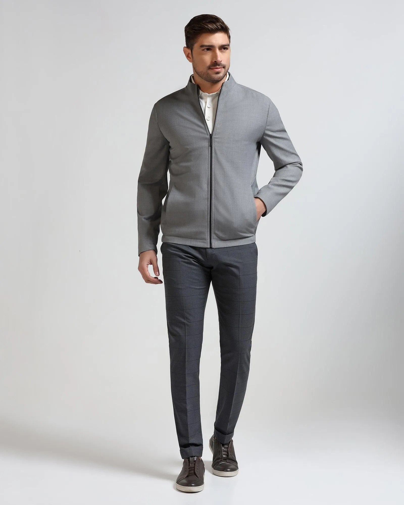 TechPro Grey Solid Zipper Jacket - Zeno