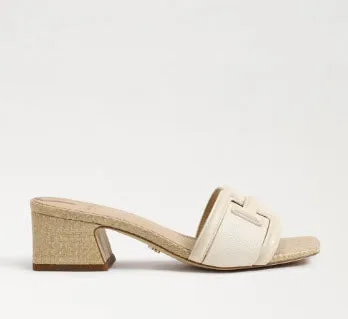 The Raffia & Leather Signature Block Heel Slide in Ivory