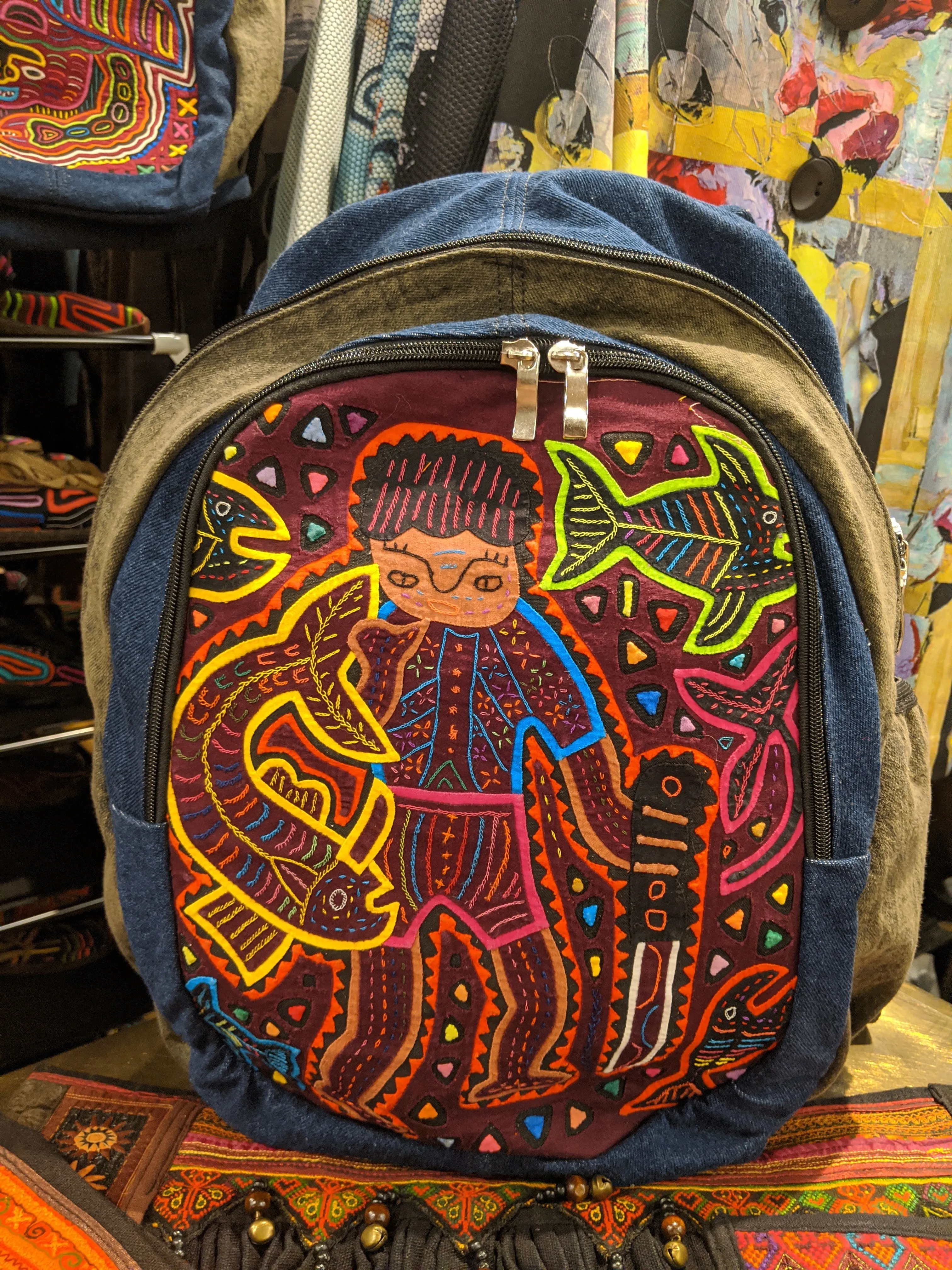 Tribal Textile Vegan Mola Backpack - Gone Fishing