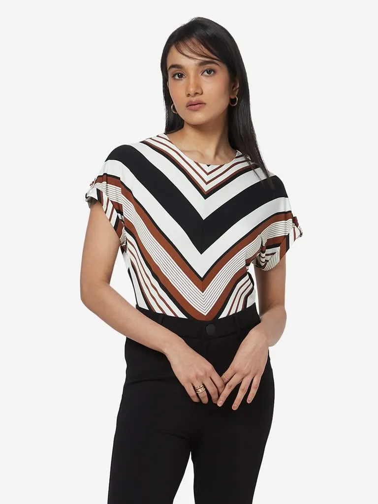 Wardrobe Tan Striped Ira Chevron Print Top