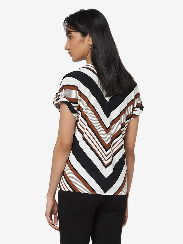 Wardrobe Tan Striped Ira Chevron Print Top