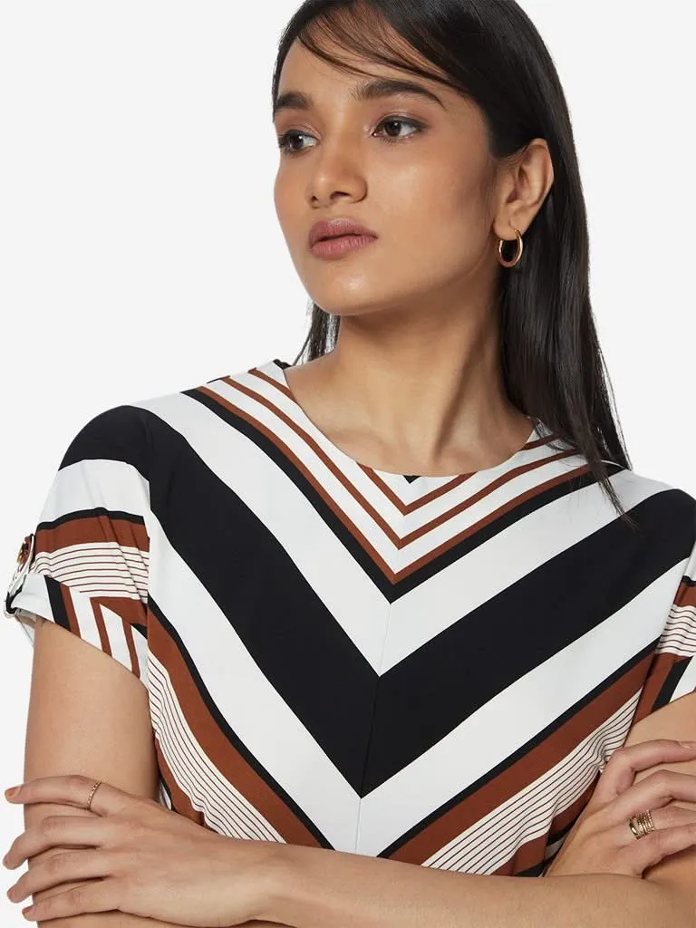 Wardrobe Tan Striped Ira Chevron Print Top