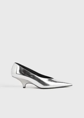 Wedge-heel faux-leather pumps silver