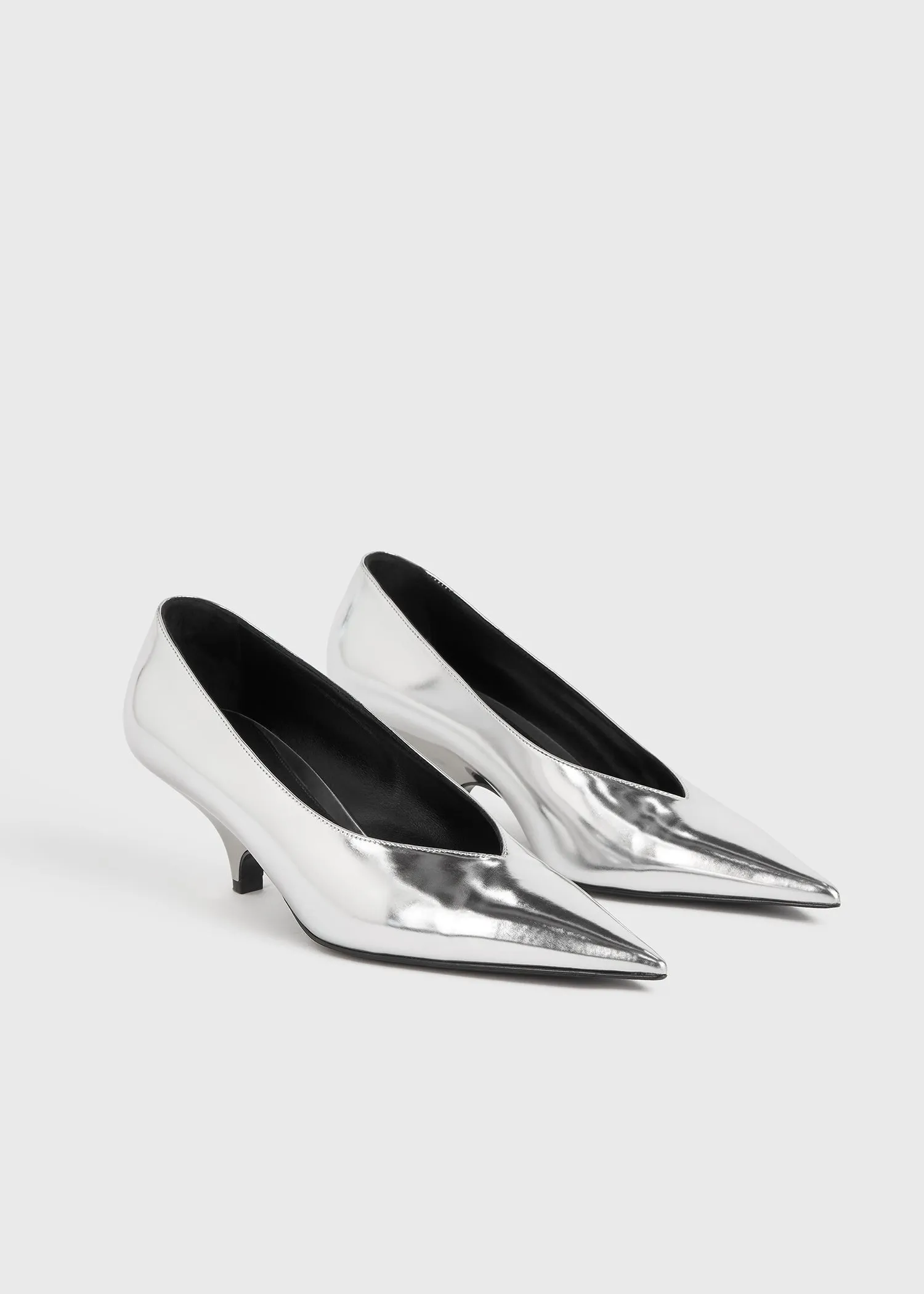 Wedge-heel faux-leather pumps silver