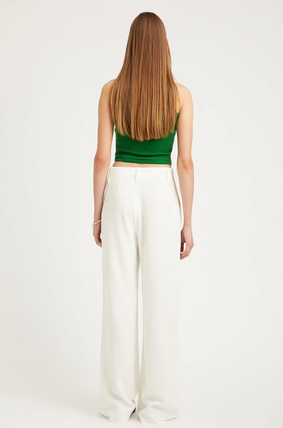 White Crepe Pleated Trousers