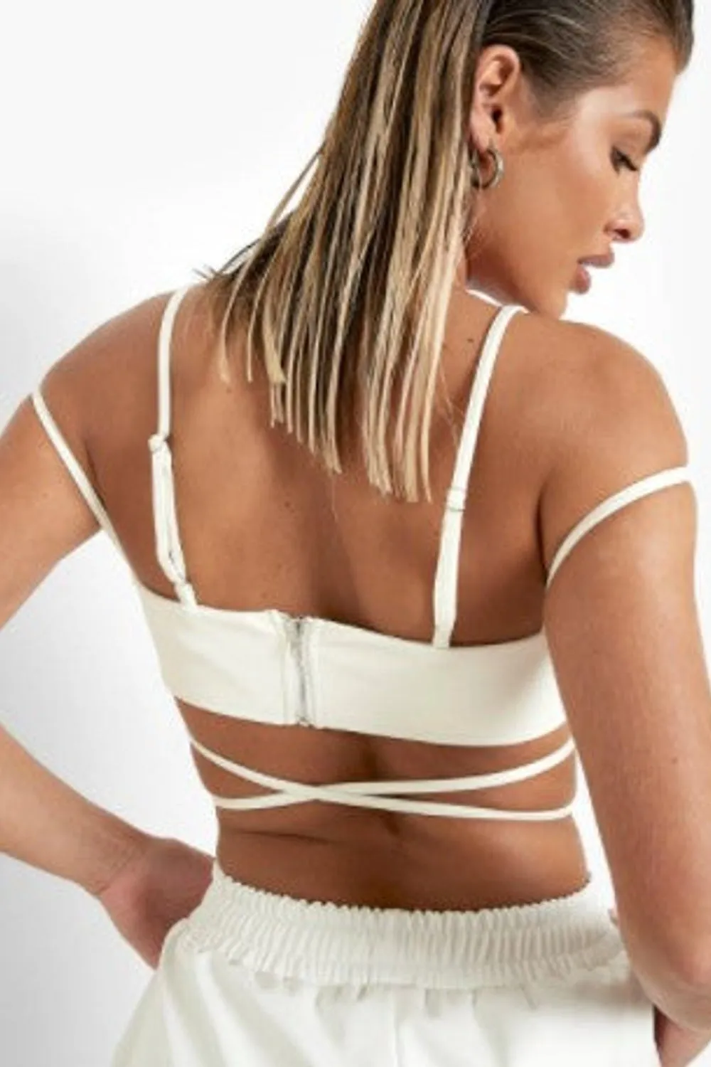 White Pu Strap Detail Crop Top