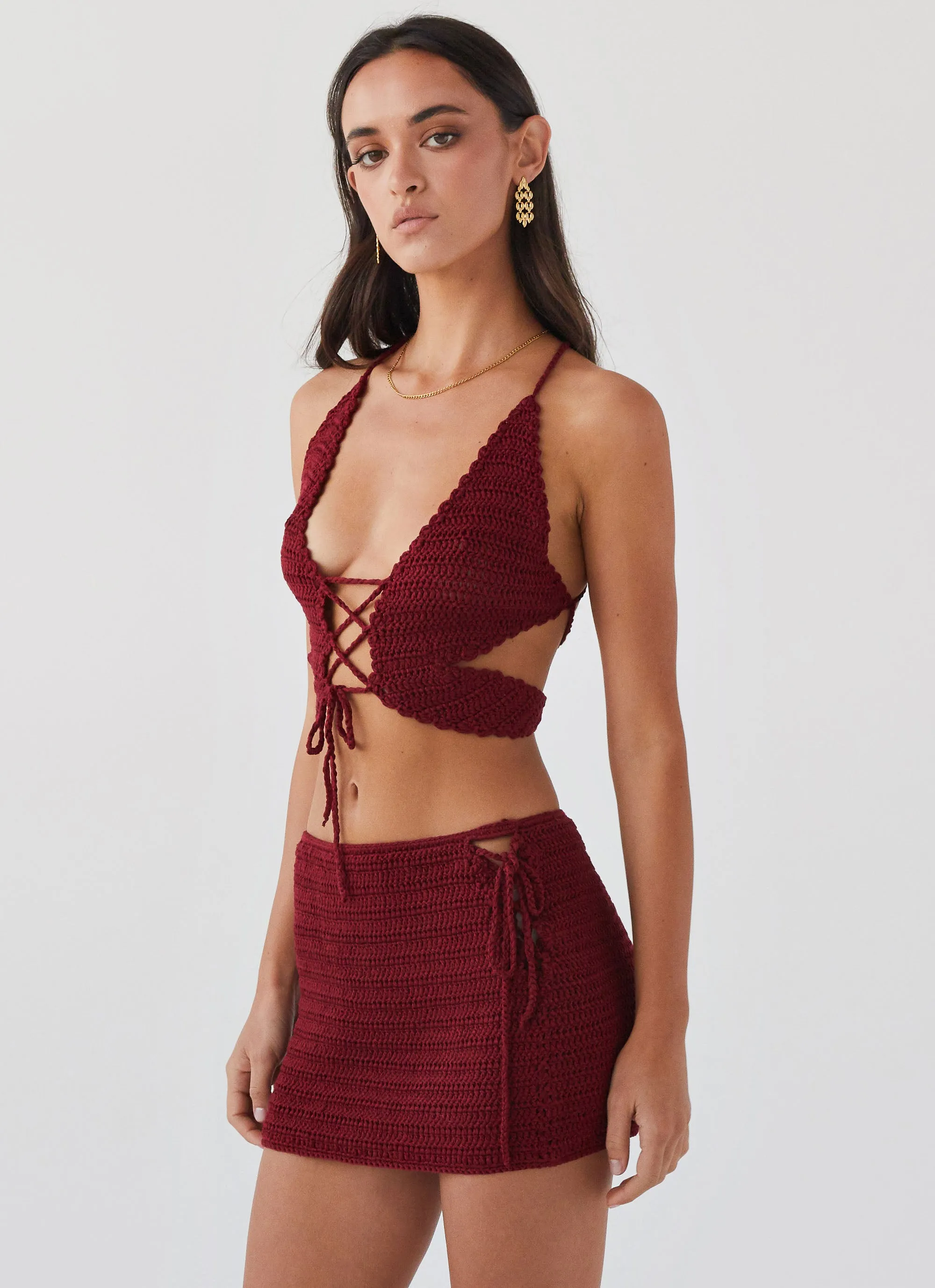 Wild Hearts Crochet Tie Top - Cherry Rose