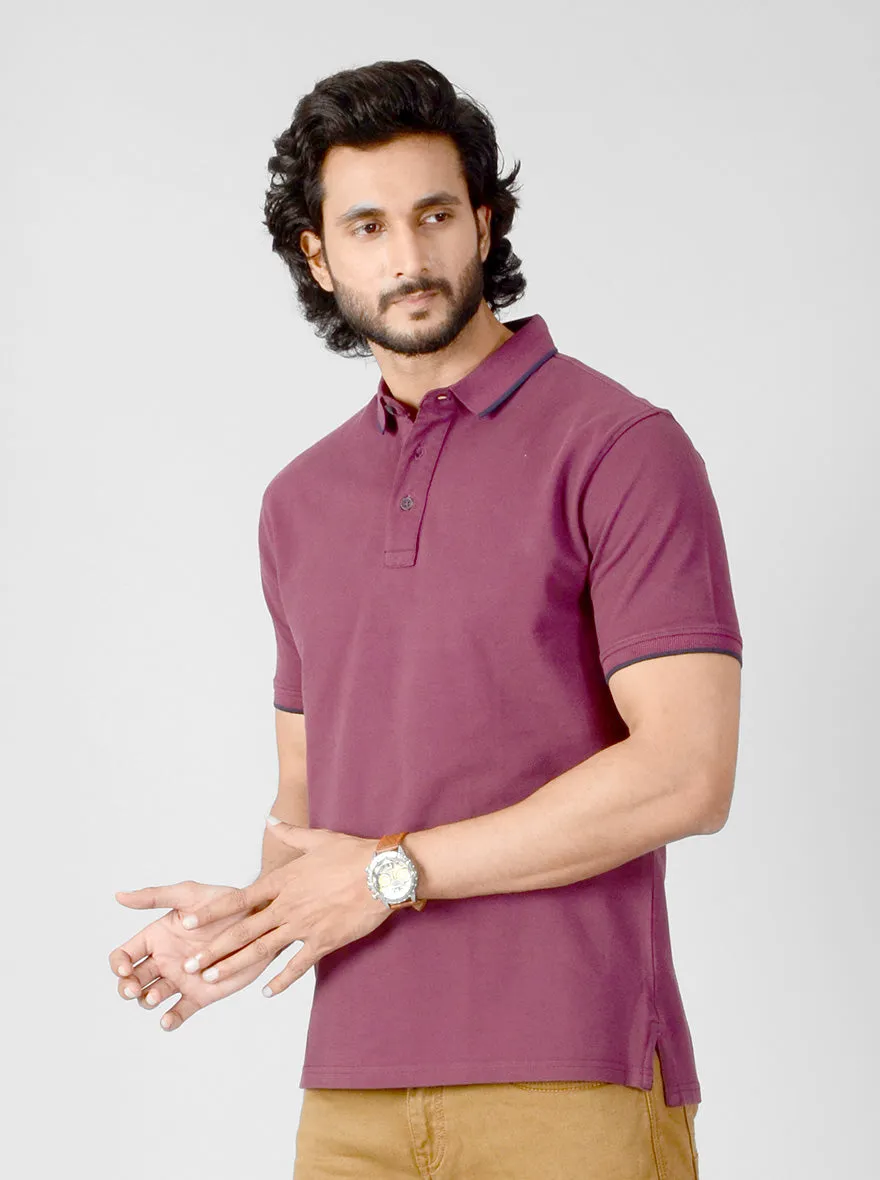 Wine Solid Slim Fit Polo T-shirt | JadeBlue