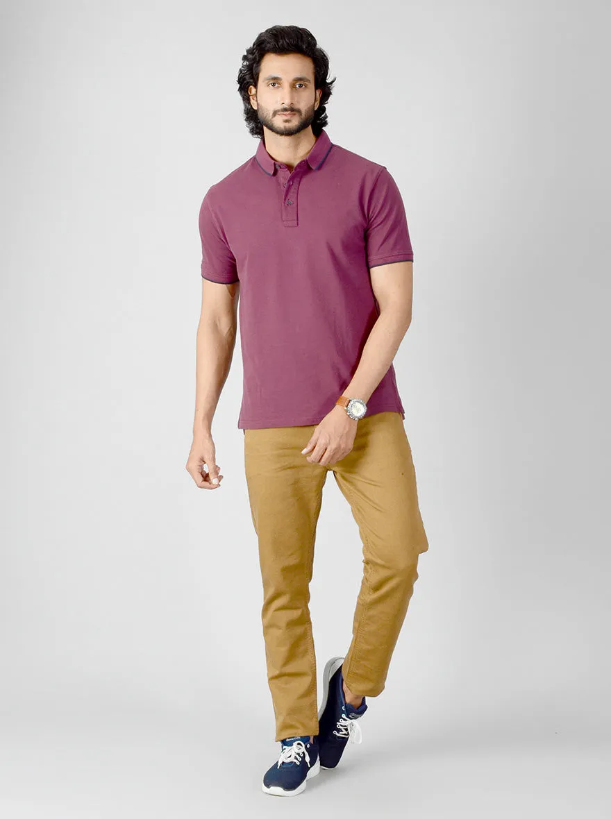 Wine Solid Slim Fit Polo T-shirt | JadeBlue