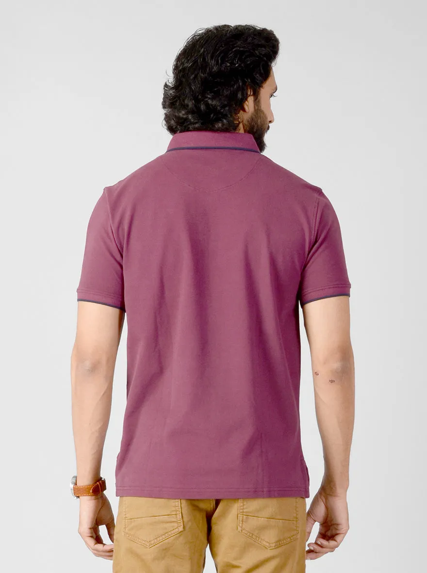 Wine Solid Slim Fit Polo T-shirt | JadeBlue