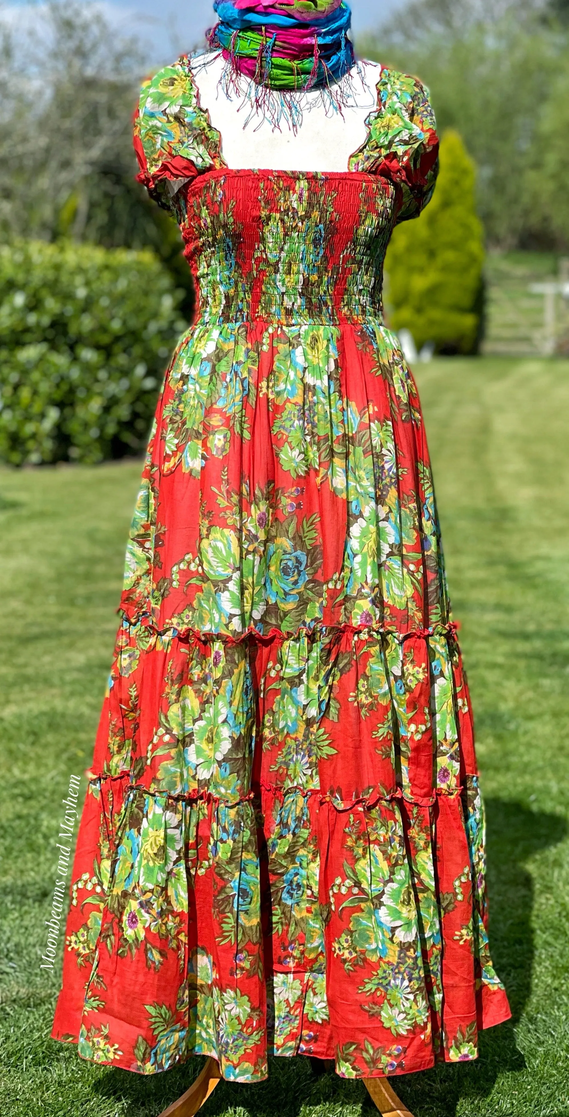 WISPY RED SUMMER MEADOW MAXI DRESS UK SIZE  10 - 16 (298)