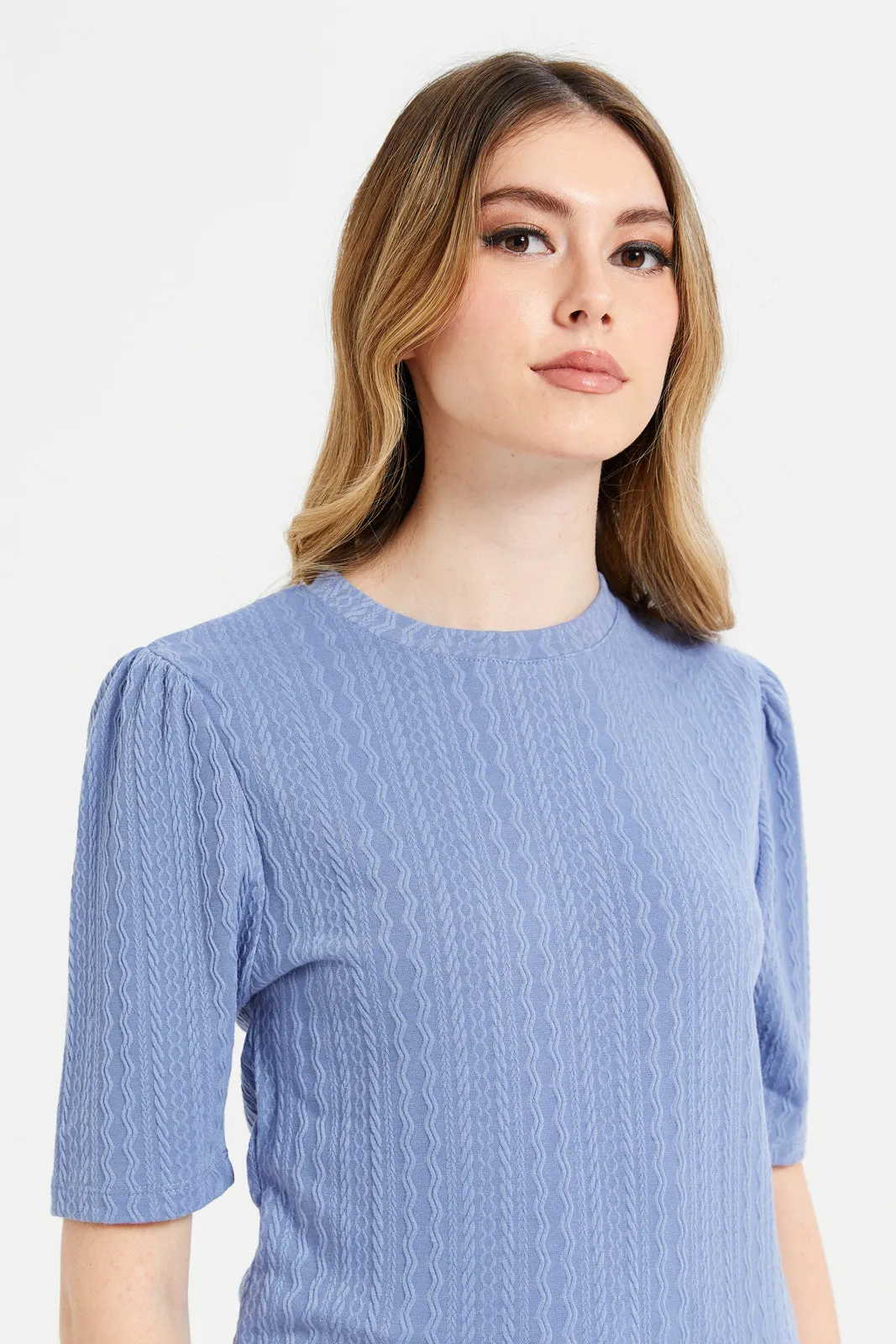 Women Blue Formal Elbow Sleeves Top