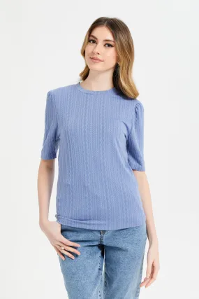 Women Blue Formal Elbow Sleeves Top