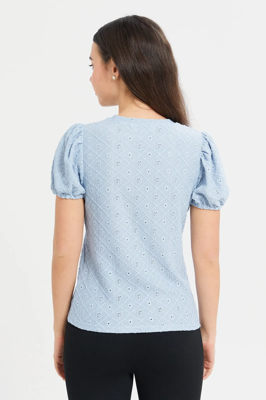 Women Blue Lace Top