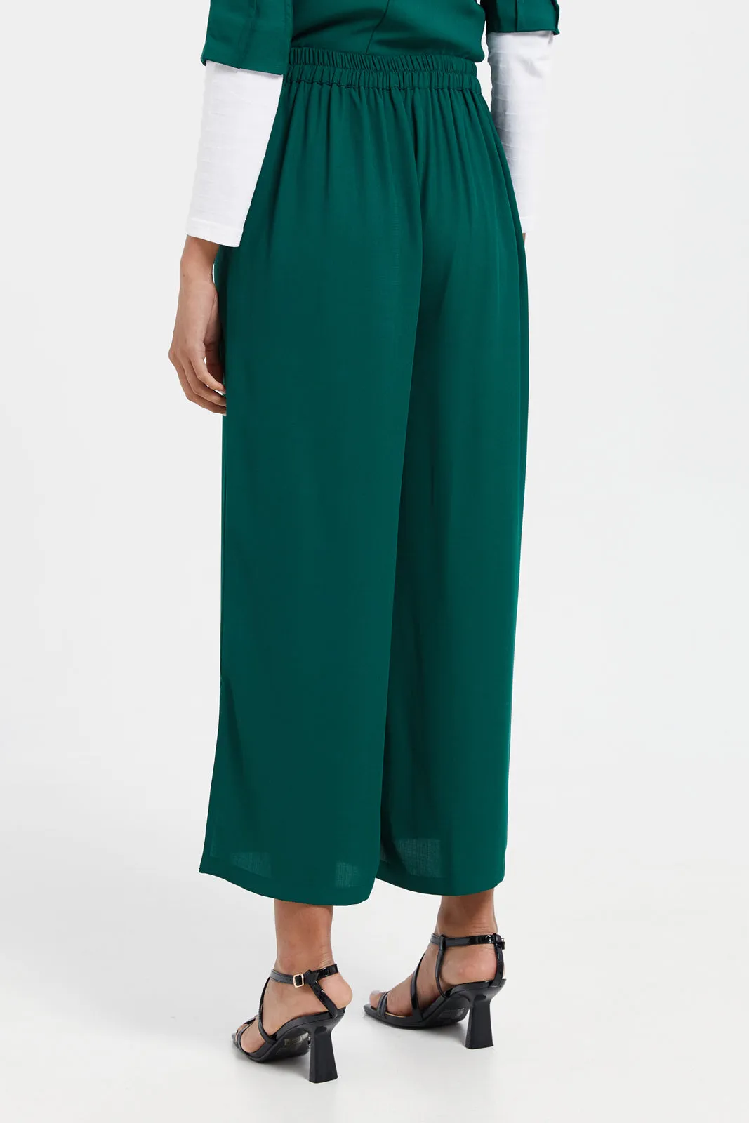 Women Green Wide Leg Elasticated Trouser