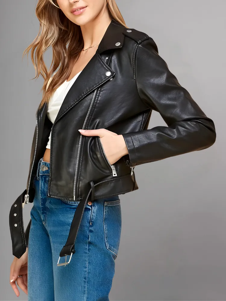 Women's Red Biker Real Leather Jacket