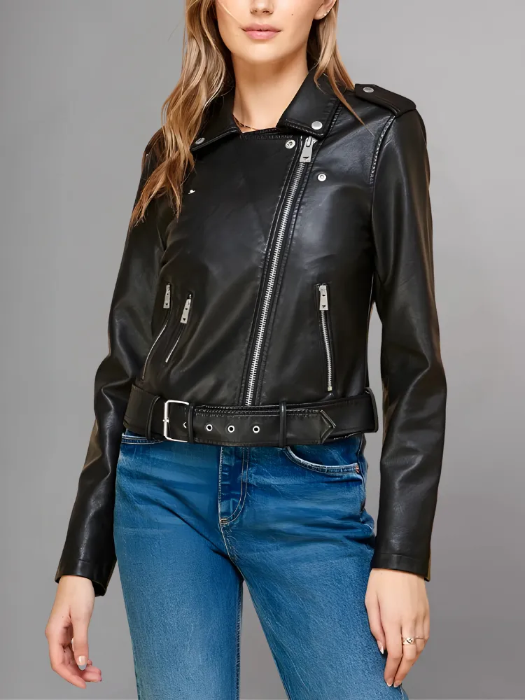 Women's Red Biker Real Leather Jacket